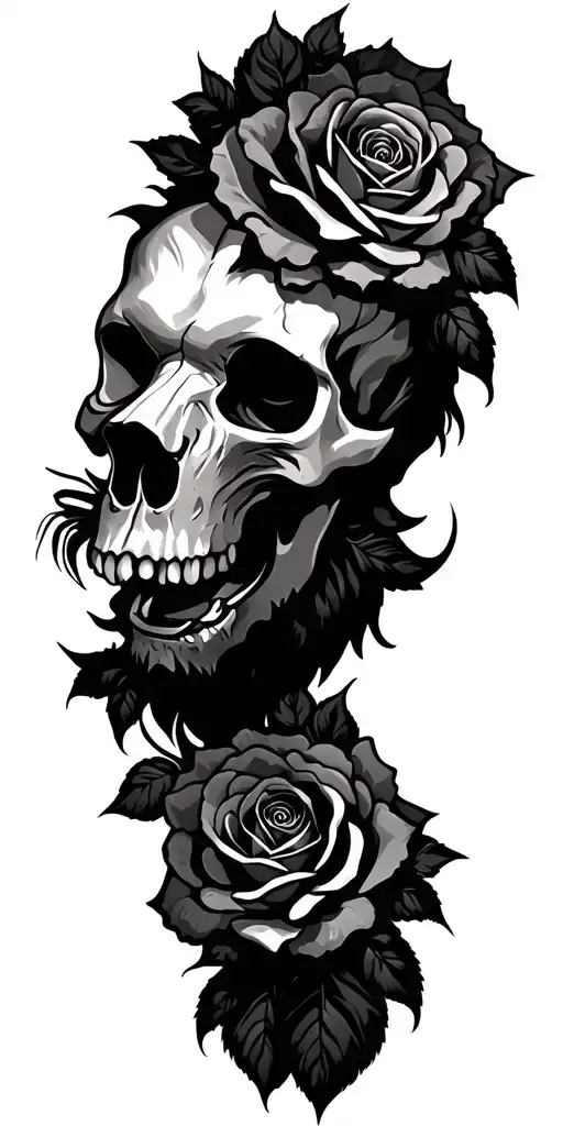 lions skulls roses dark gothic tattoo design idea