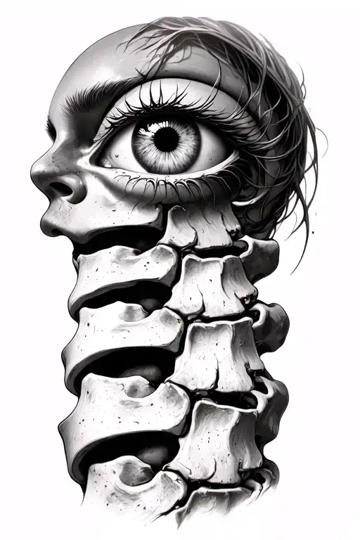 spinal cord with an eye growing in between and out of one of the vertebrae on the back of my neck. tattoo design idea