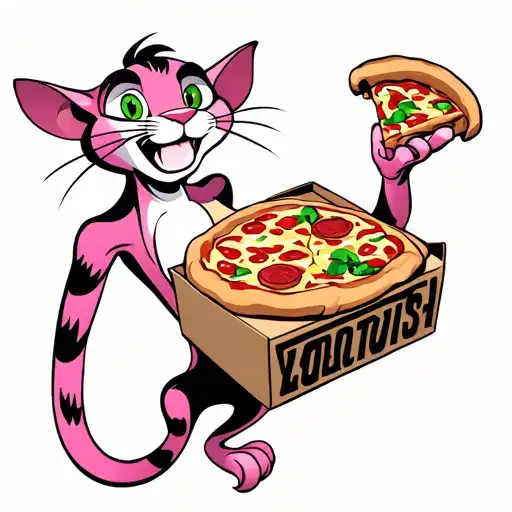 pink panther delivering pizza tattoo design idea