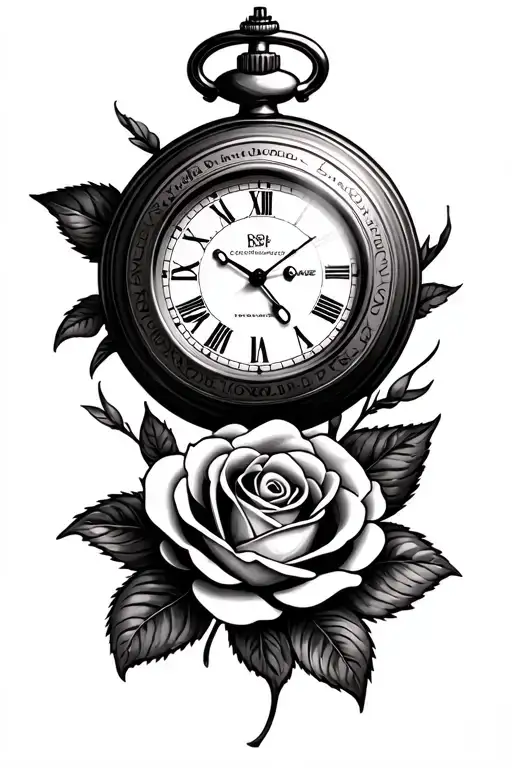 turbo rose pocket watch tattoo design idea
