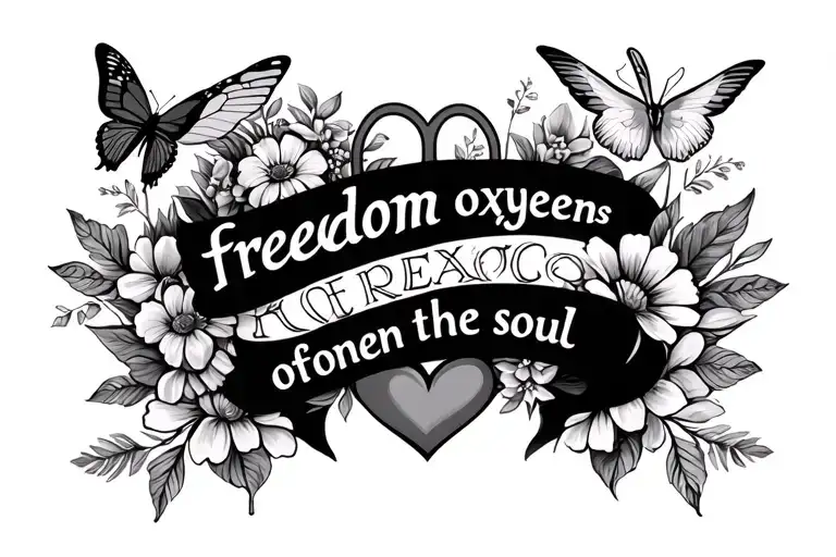 "Freedomistheoxygenofthe soul" flowers and butterflys and dove and heart and peace tattoo design idea