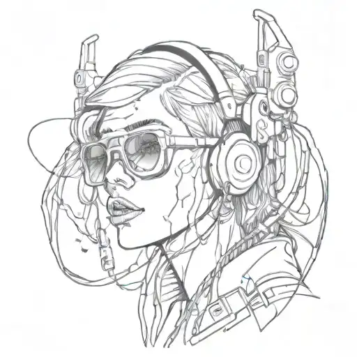 cyberpunk woman tattoos headphones rave music cables sexy sunglasses tattoo design idea