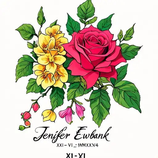 "Jenifer Ewbank" "XXI-VI-MMXXIV" roses and honeysuckle growing tattoo design idea