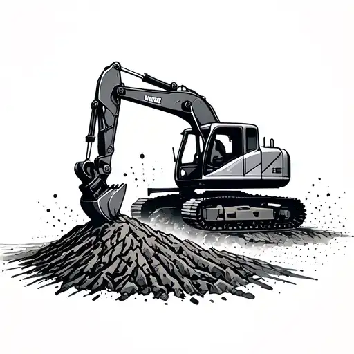 A geometric tattoo of excavation equipment digging into the ground, representing the process of remodeling and construction tattoo design idea