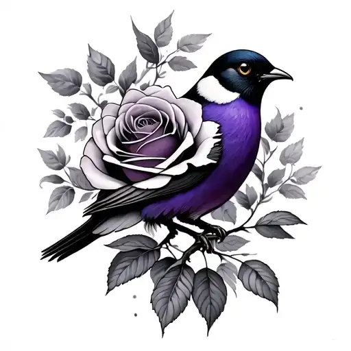 rose, with creation of man painting and purple martins on top flying tattoo design idea