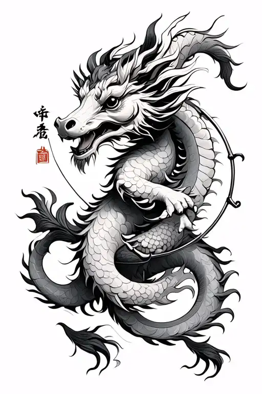 pixiu with chinese dragon wrapped round centaur bending a bow tattoo design idea