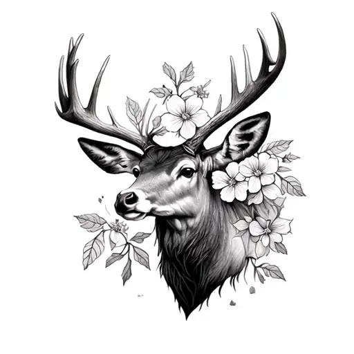 elk antler with primrose and larkspur flowers intertwined. no elk head. just the antler  tattoo design idea