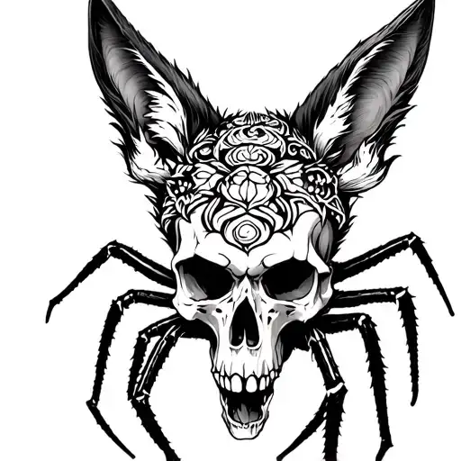 Spider on the skull of the fox and tattoo design idea