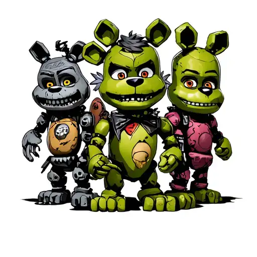 five nights at Freddy's with all the characters from 1 with springtrap tattoo design idea