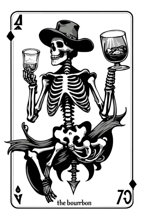 " the bourbon " tarrot card western and skeleton themed tattoo design idea