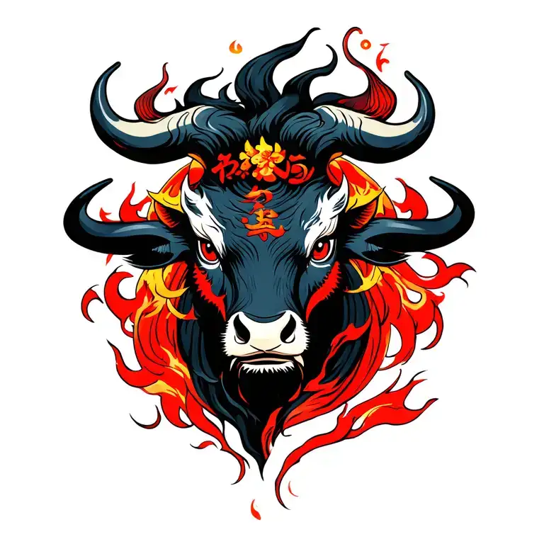 Chinese zodiac fire ox tattoo design idea
