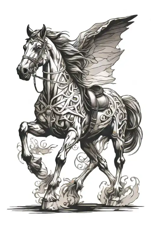 draft horse dark art style design tattoo design idea