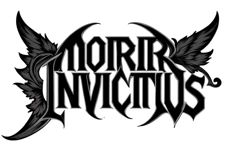 morior invictus text with black tattoo design idea
