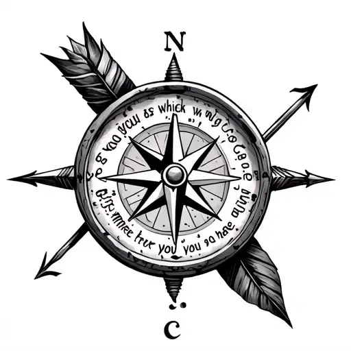 compass with arrow tattoo. quote: before you ask which way to go remember where you have been.  tattoo design idea