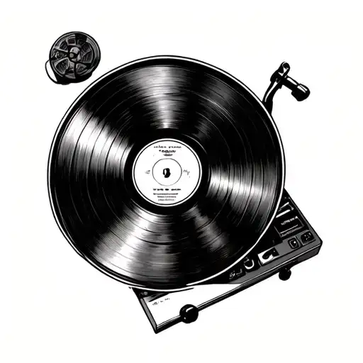 record player playing fleetwood mac tattoo design idea