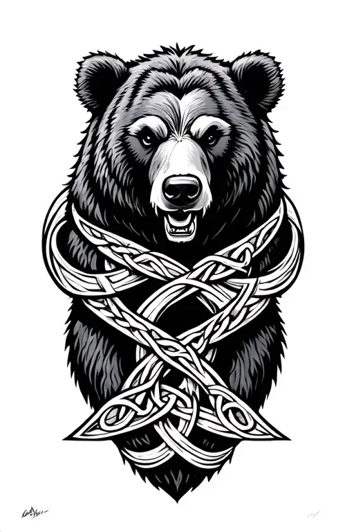 bear made from a celtic trinity knot wrapped by Jormungandr  tattoo design idea