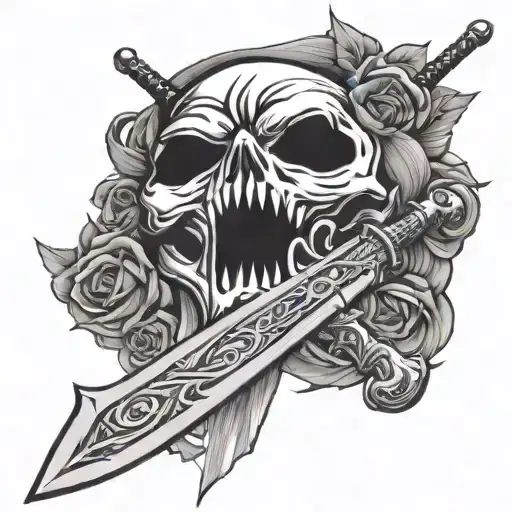sword through kiss mark tattoo design idea