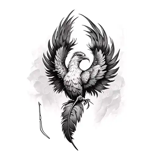A phoenix feather transforming into a scalpel, blending the client's love for surgery and the mythical bird tattoo design idea