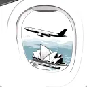airplane window overlooking wing and Sydney opera house and Harbour bridge tattoo design idea