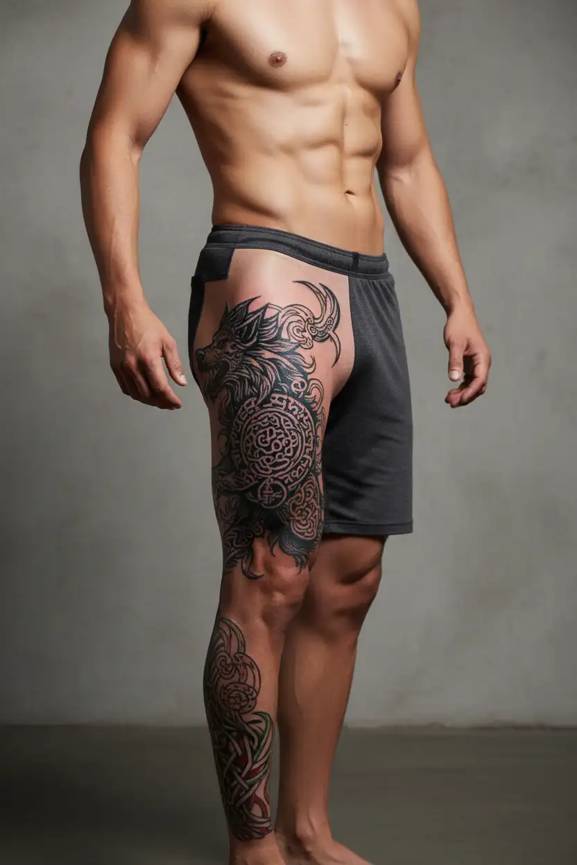 fenrir with gemini zodiac and runes tattoo design idea