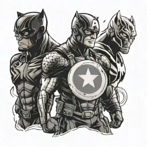 Captain America with shield Superman Black Panther HulkThor with hammer Ironman Wolverine tattoo design idea