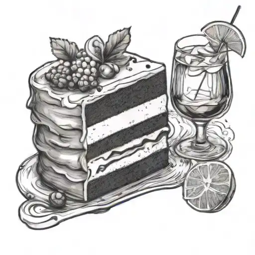 create a minimalist tattoo and combine a piece of cake and a cocktail incorporating the letters S, J and K tattoo design idea