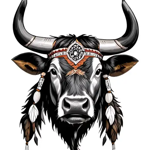 Native American, African American , Spanish bull interwined  tattoo design idea