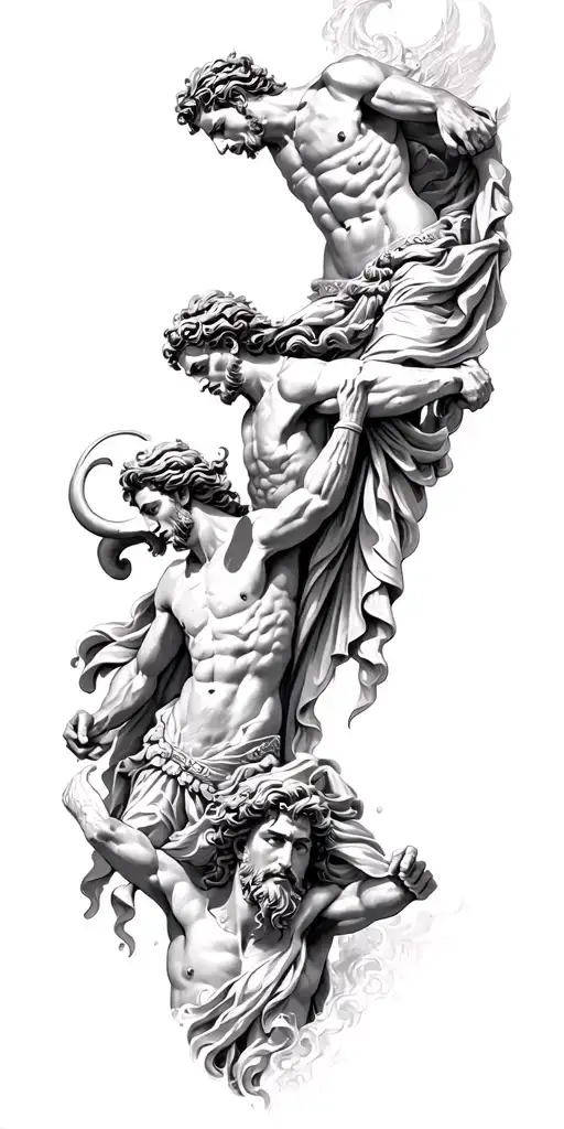 Zeus on top, Aries in the middle, and Poseidon on the bottom tattoo design idea
