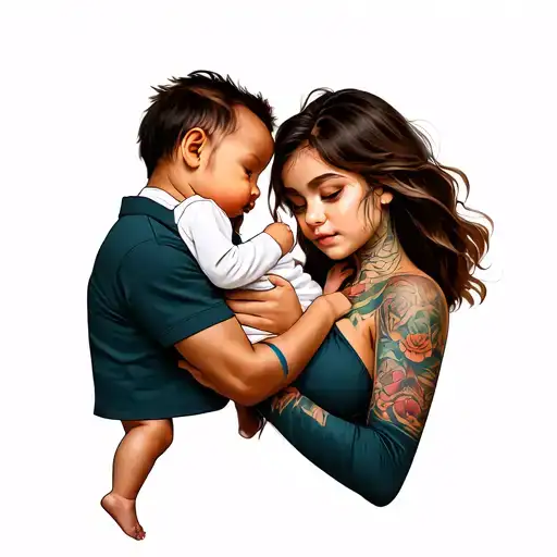 bisexual man holding a baby with A Brown hair, Tan skin, Brown eye girl tattoo design idea