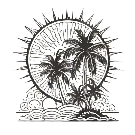 Miami palms rising sun tattoo design idea