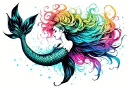 nonbinary mermaid, androgynous elegance, flowing pastel tail, trans pride colors, ethereal ocean light, fine line tattoo tattoo design idea