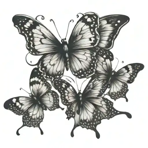 3 stars with 2 butterflies fluttering tattoo design idea