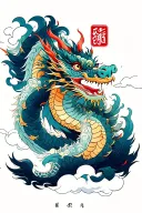 Korean dragon an clouds surrounding tattoo design idea