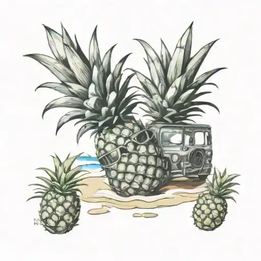 jeep beach pineapples tattoo design idea