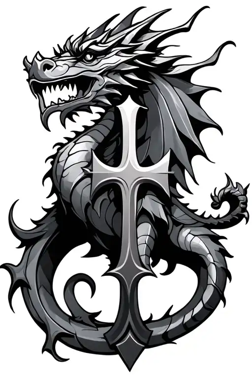 Crusader cross welsh dragon wrapped tattoo design idea