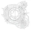 cursed bloody moon, with seams, many curves lines, cyber sigilism, crosses tattoo design idea