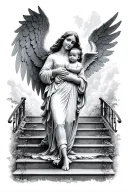 Heaven Stairs with woman holding a baby angel tattoo design idea
