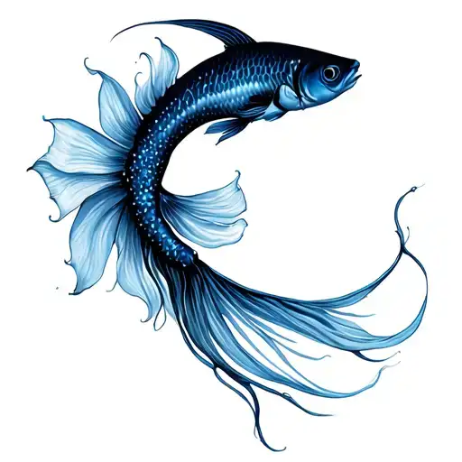 betta female fish with stargazer lily tattoo design idea