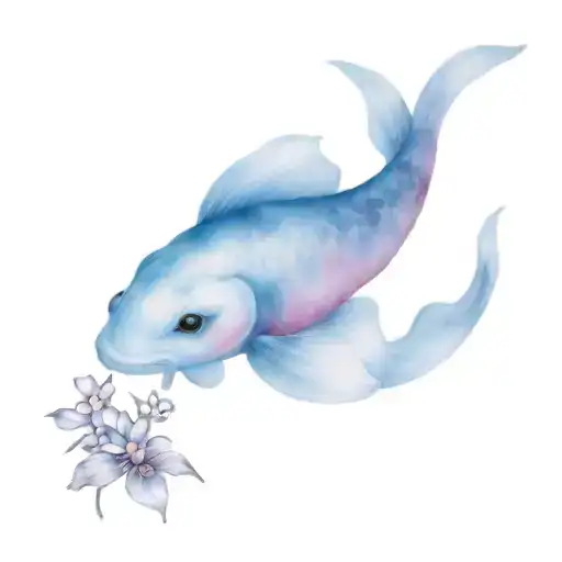  koi fish forget me nots purple and blue tattoo design idea