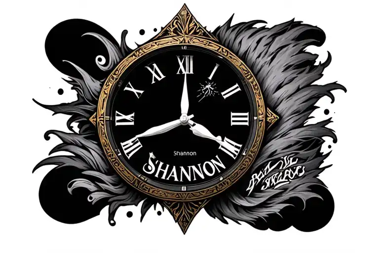 xxxtentacion iconic clock tattoo with the name Shannon  tattoo design idea