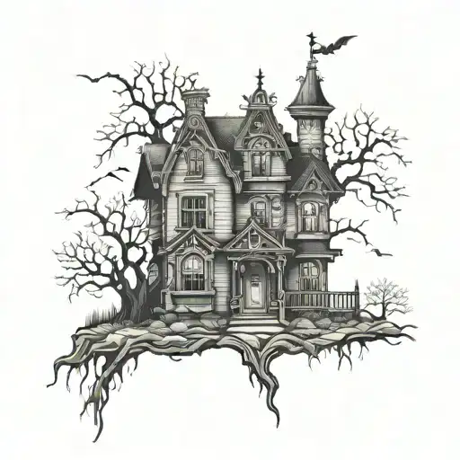 haunted house  tattoo design idea
