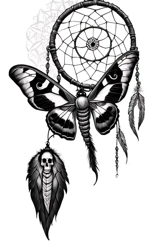 dream catcher and death moth tattoo design idea