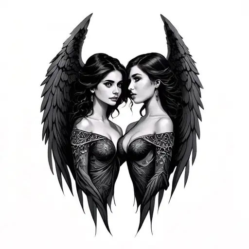 gemini evil and angel women twins tattoo design idea