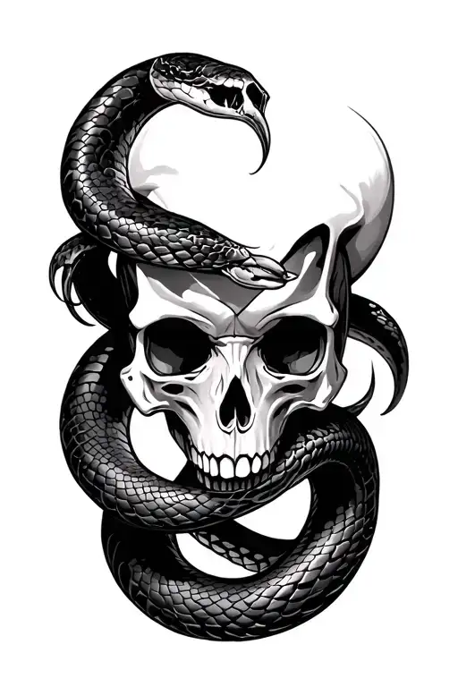 skull and snake intertwined tattoo design idea