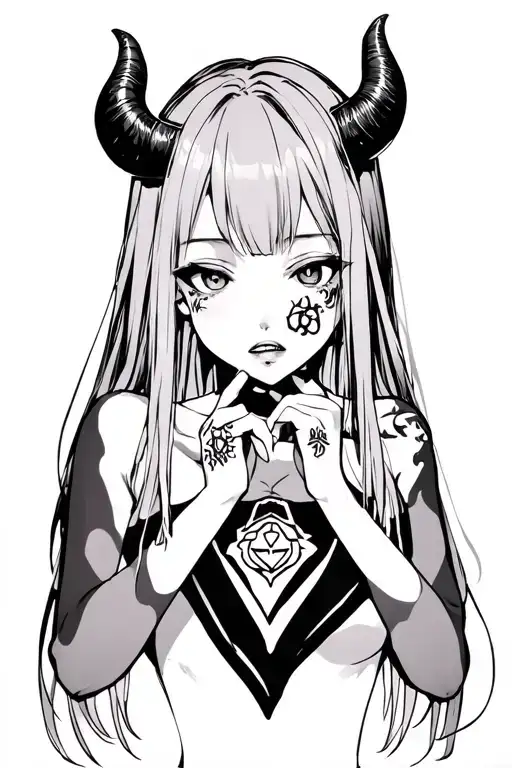 anime shuccubus with horns and winhs girl with ahegao face tattoo tattoo design idea