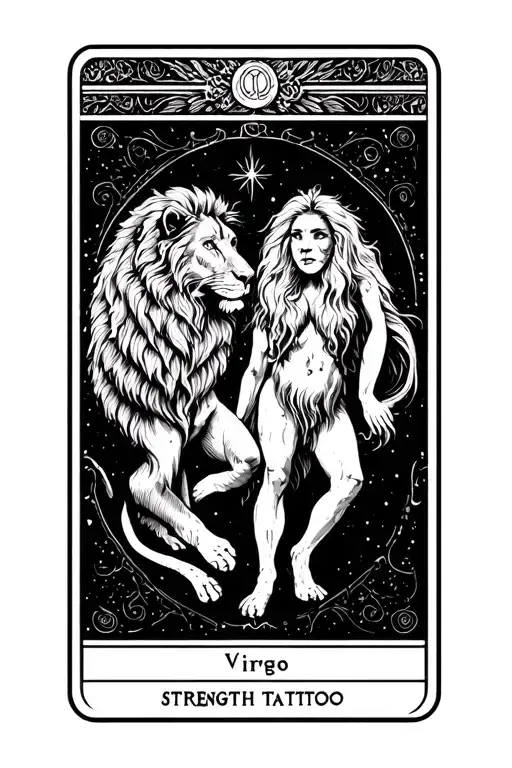 leo and virgo, tarot card, strength tarot card tattoo design idea