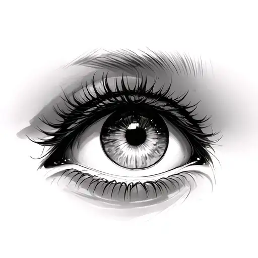 Draw a beautiful female eye, in graphics, looking up, sketch for a tattoo, in anime style tattoo design idea