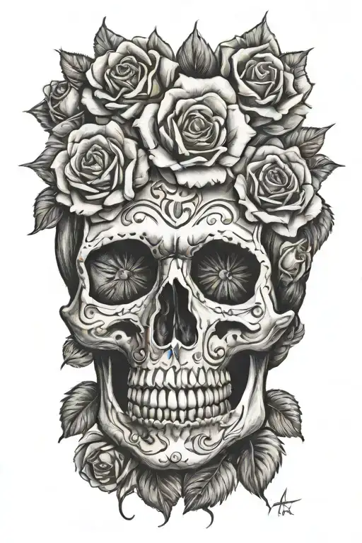 mexican skull and roses tattoo design idea