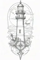 lighthouse surrounded by a compass and anchor with rope tattoo design idea