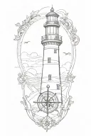 lighthouse surrounded by a compass and anchor with rope tattoo design idea